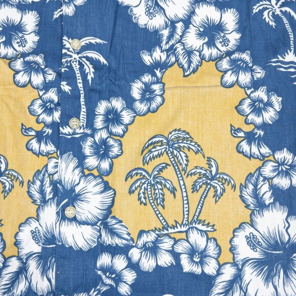 Reyn Spooner Floral Hawaiian Shirt Men's Large Blue Yellow Palm Tree Aloha - Picture 6 of 11